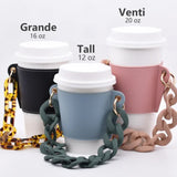 2 Pcs Red Detachable Chain Coffee Cup Sleeve - PU Leather Insulated Cup Holder with Handle, 16cm Top, 70g(Cup not included, only cup sleeve and chain)