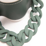 2 Pcs Dark Blue Detachable Chain Coffee Cup Sleeve - PU Leather Insulated Cup Holder with Handle, 16cm Top, 70g(Cup not included, only cup sleeve and chain)