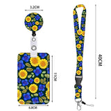 2 Pcs Yellow and Green Sunflower Patterns Retractable Badge Reel & ID Card Holder Set with Lanyard - Durable ABS Plastic