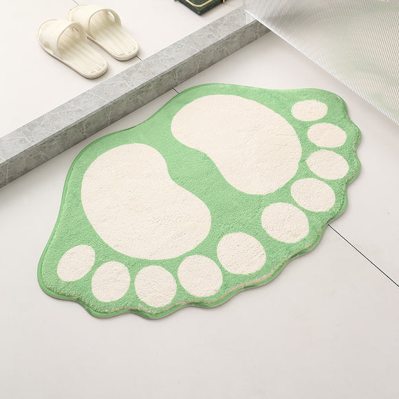 2 Pcs Light Green And White Foot-Shaped Plush Bath Mat - Non-Slip Absorbent Bathroom Rug for Bedroom and Doorway (50x80cm)
