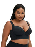 34/75F Beige Plus-Size Seamless Underwire Bra - Lift & Support Deep V Sports Back Design