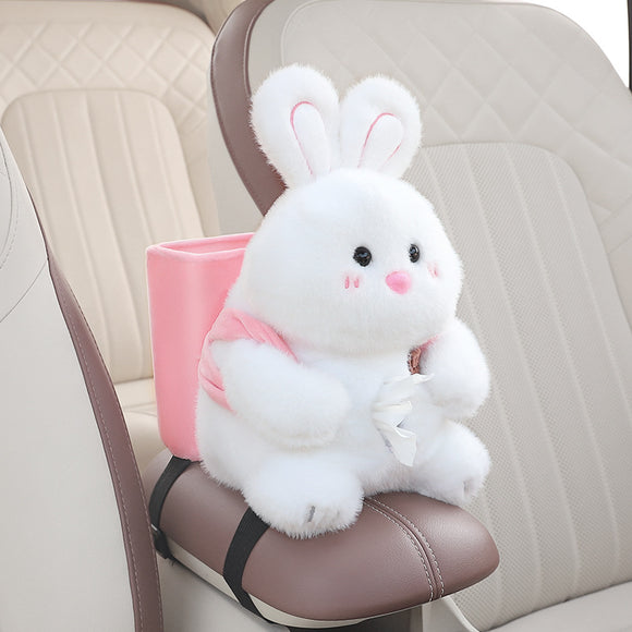Adorable White Rabbit Tissue Holder for Car - Plush Toy with Storage