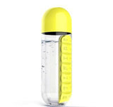 2pc 2-in-1 Water Bottle with 7-Day Pill Organizer - 600ml BPA-Free, Portable & Leakproof(Yellow)