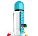2pc 2-in-1 Water Bottle with 7-Day Pill Organizer - 600ml BPA-Free, Portable & Leakproof(Blue)