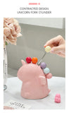 Adorable Unicorn Ceramic Fruit Fork Holder Set - Includes Stainless Steel Forks with Ball Tops(pink)