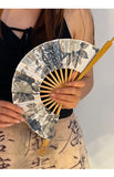 2 PCS Floral Bamboo Folding Hand Fan - Traditional Chinese Style Round Folding Design (Elegant ink flower)