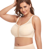 2 Pcs Size L Women's Wireless Large-Cup Lace Bra with Front Clasp - Comfortable, Breathable, Beige