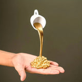 2 Pcs Glod Cup With Golden Spill" And Base Magic Pouring Coffee Cup Sculpture - Unique Resin Tabletop Art Accent"