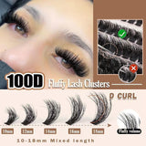 3 Pcs Black Stunning 100D DIY Lash Clusters - D Curl Faux Mink, Fluffy Volume, Mixed Lengths (10-18mm) Extension Look
