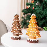 2 Pcs (1 Yellow + 1 Brown) Charming Gingerbread Christmas Tree Figurine - Festive Resin Holiday Table Decor Ornament