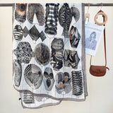 2-Piece Gray Border Retro Lantern Print Scarf - Fashionable Niche Design for Women