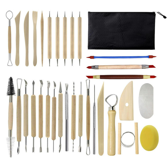 32-Piece Pottery Tool Set with Cloth Bag - DIY Clay Sculpting Kit for Kids