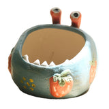 2 Pcs Yellow Whimsical Monster Ceramic Succulent Planter - Hand-Painted Character Pot with Drainage