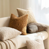 2 Pcs Brown Cozy Teddy Boucle Cushion Cover - Plush Decorative Square Pillow Case for Sofa & Bed