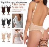 2 Pcs Size M Black Seamless Backless Bodysuit Shapewear - Deep U-Plunge Tummy Control Thong Shaper
