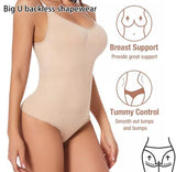 2 Pcs Size L Black Seamless Backless Bodysuit Shapewear - Deep U-Plunge Tummy Control Thong Shaper