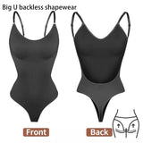 2 Pcs Size XL Black Seamless Backless Bodysuit Shapewear - Deep U-Plunge Tummy Control Thong Shaper