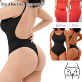 2 Pcs Size XXL Black Seamless Backless Bodysuit Shapewear - Deep U-Plunge Tummy Control Thong Shaper