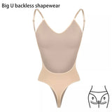 2 Pcs Size XXL Black Seamless Backless Bodysuit Shapewear - Deep U-Plunge Tummy Control Thong Shaper