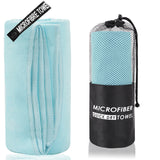 2-Piece Light Blue Quick-Dry Microfiber Sports Towel with Travel Case - Compact & Absorbent for Gym, Swimming & Camping