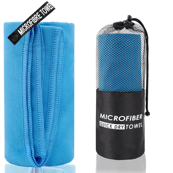 2-Piece Blue Quick-Dry Microfiber Sports Towel with Travel Case - Compact & Absorbent for Gym, Swimming & Camping
