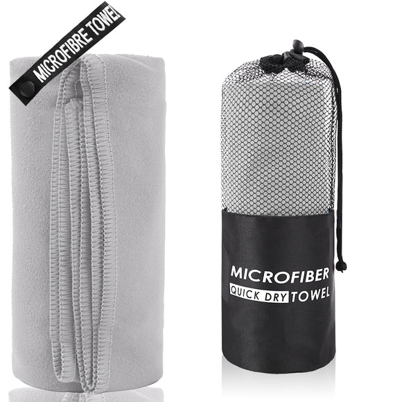 2-Piece Light Grey Quick-Dry Microfiber Sports Towel with Travel Case - Compact & Absorbent for Gym, Swimming & Camping