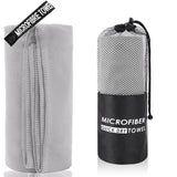 2-Piece Light Grey Quick-Dry Microfiber Sports Towel with Travel Case - Compact & Absorbent for Gym, Swimming & Camping