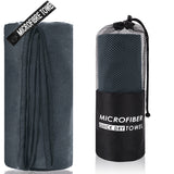 2-Piece Dark Grey Quick-Dry Microfiber Sports Towel with Travel Case - Compact & Absorbent for Gym, Swimming & Camping