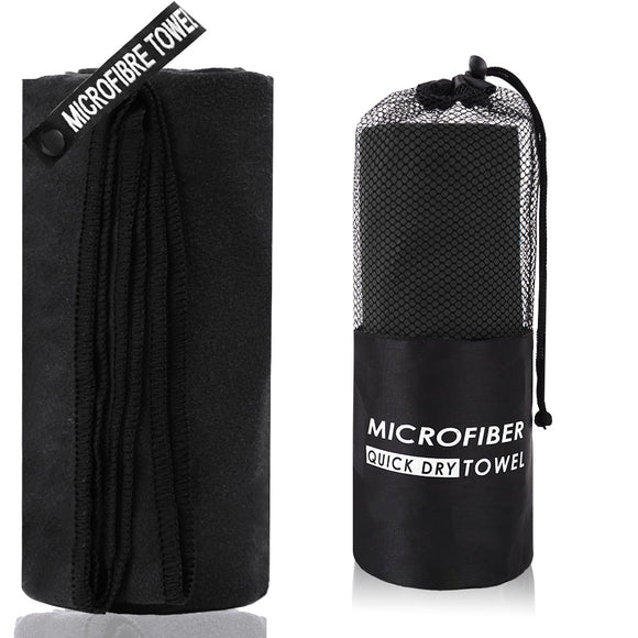 2-Piece Black Quick-Dry Microfiber Sports Towel with Travel Case - Compact & Absorbent for Gym, Swimming & Camping