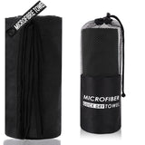 2-Piece Black Quick-Dry Microfiber Sports Towel with Travel Case - Compact & Absorbent for Gym, Swimming & Camping