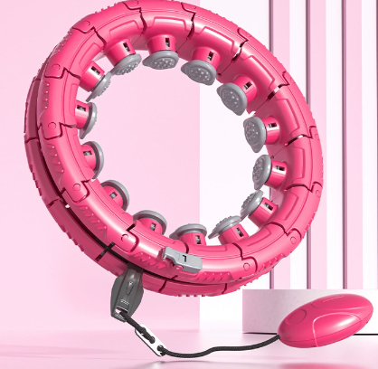 Rose Red 19 Sections Adjustable Smart Hula Hoop with Weighted Ball - Never-Fall Fitness Ring with Massage Nodes for Core Training