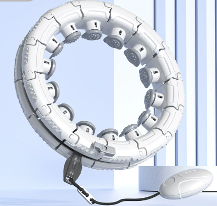White 19 Sections Adjustable Smart Hula Hoop with Weighted Ball - Never-Fall Fitness Ring with Massage Nodes for Core Training