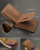 2-Piece Black Men's Vintage Style Bifold Wallet | High-Capacity PU Leather with Removable Card Holder & Zip Coin Pocket