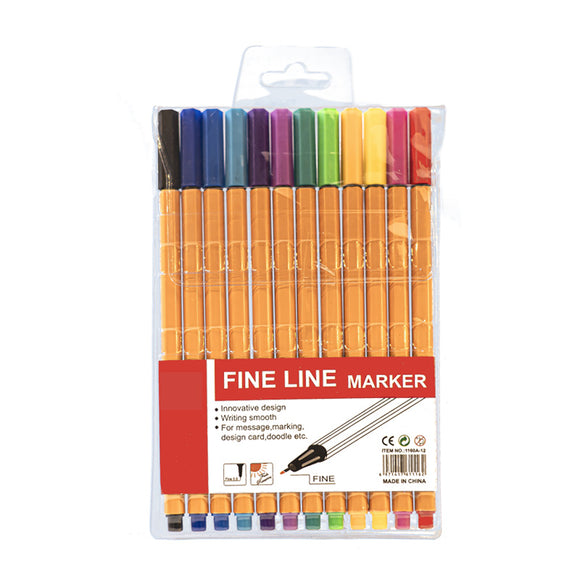 2 pcs twelve colors Fine Line Marker Pen Set - Watercolor Needle Tip Drawing Pens for Outlining, Sketching & Coloring - Vibrant Assorted Colors