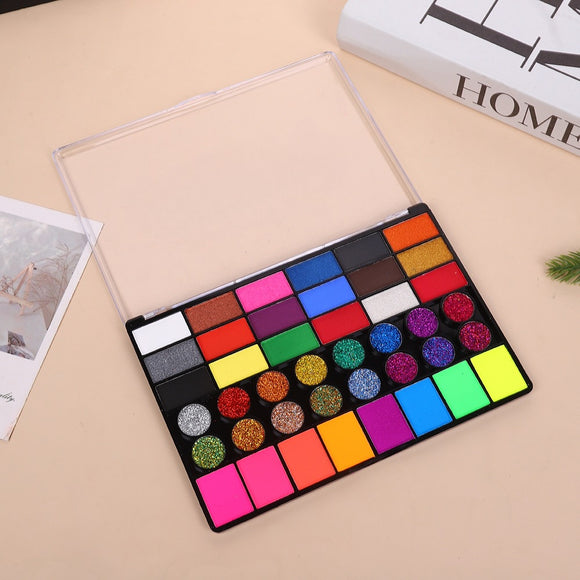 Ultimate 42-Color Face & Body Paint Palette - Fluorescent, Pearlescent & Glitter for Halloween, Stage & Festivals