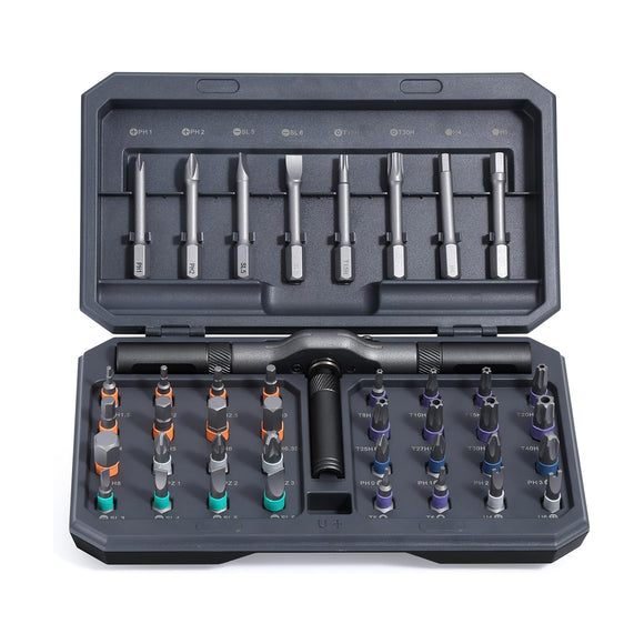 A 42-piece set Black Insulated Screwdriver Set - Multi-Bit Electrician's Tool Kit with Magnetic Tips & Quick-Change Handle