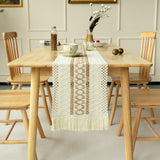 2-PCS Hexagon Bohemian Woven Table Runner with Tassels - Rustic Farmhouse Decor for Dining & Coffee Tables