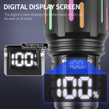 30W High Brightness LED Flashlight with Digital Display & Fluorescent Design - USB Rechargeable, 800-1200M Range(black+One 26650 battery)