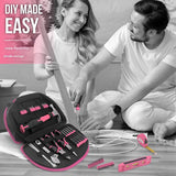 63-Piece Essential Home Repair Tool Kit with Portable Zipper Case(pink)