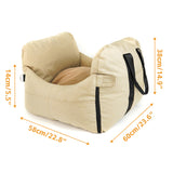 2-in-1 Pet Car Booster Seat & Travel Bed - Removable, Non-Slip, for Small Dogs & Cats(Khaki)