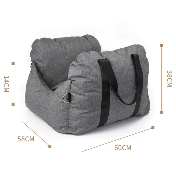 2-in-1 Pet Car Booster Seat & Travel Bed - Removable, Non-Slip, for Small Dogs & Cats(Grey)