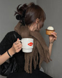 2pc Luxuriously Soft Winter Scarf with Tassel Fringe - Ultra Cozy & Warm Neck Wrap(Brown)