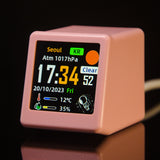 2pc Mini Smart Wi-Fi Weather Station Clock - Desktop Digital Clock with HD IPS Screen, Customizable GIF Display & 3-Day Forecast(Pink)