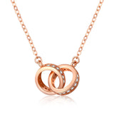 2pc Elegant Interlocking Rings Pendant Necklace with Zirconia Accents - Copper Base, Minimalist Jewelry(Rose gold)