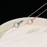 2pc Elegant Interlocking Rings Pendant Necklace with Zirconia Accents - Copper Base, Minimalist Jewelry(Rose gold)