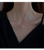 2pc Elegant Interlocking Rings Pendant Necklace with Zirconia Accents - Copper Base, Minimalist Jewelry(Rose gold)