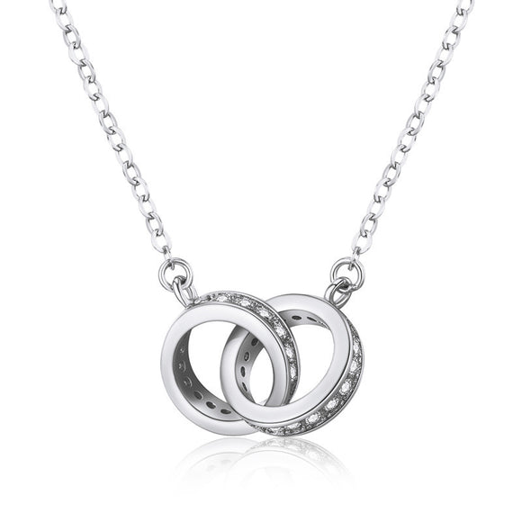 2pc Elegant Interlocking Rings Pendant Necklace with Zirconia Accents - Copper Base, Minimalist Jewelry(platinum)