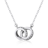 2pc Elegant Interlocking Rings Pendant Necklace with Zirconia Accents - Copper Base, Minimalist Jewelry(platinum)