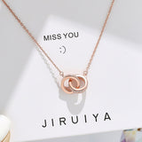2pc Elegant Interlocking Rings Pendant Necklace with Zirconia Accents - Copper Base, Minimalist Jewelry(platinum)