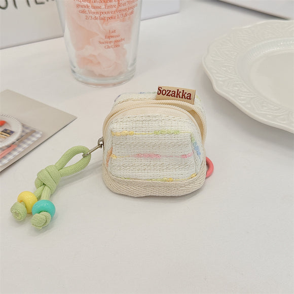 3pc Chic Woven Mini Backpack Pouch - Earphone Case & Coin Purse with Keychain Lanyard(white)